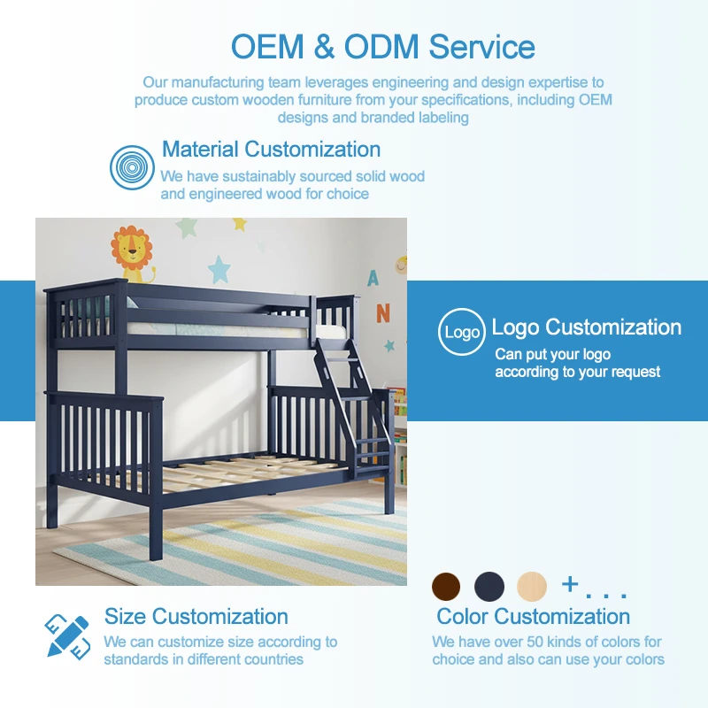 収納を備えたモダンなソリッドパイン二段ベッド、色のカスタマイズをサポート、MOQ 30