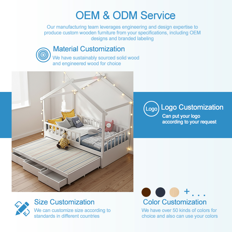 卸売ODM/OEM現代木製モンテッソーリ子供用寝室家具セット、引き出し付きアパートスタイルハウスベッド